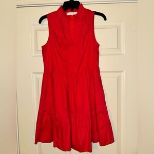 Karlie Red Ruffle Neck Tiered Dress. Size Small. Cotton Sleeveless. EUC.
